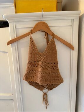 Crochet Halter Top in Warm Tan